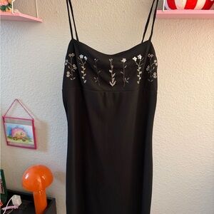 Y2K Monster Girl Medium Embroidered Flower Black Whimsigoth Dress